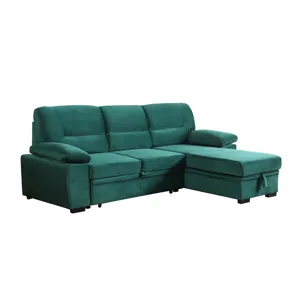 Kipling - Velvet Fabric Reversible Sleeper Sectional Sofa Chaise - Green
