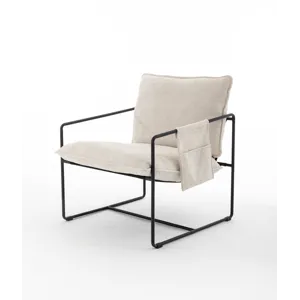 Upholstered Hanging Armchair With Arm Pocket Metal Frame, Crushed Foam Cushions And Skin-Friendly Br