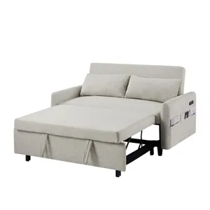Pull Out Sleep Sofa Bed Loveseats Sofa Couch With Adjsutable Backrest, Storage Pockets, 2 Soft Pillo