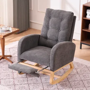 Accent Rocking Chair With Footrest High Back Rubber Wood Rocking Legs Bedroom Living Space - Gray