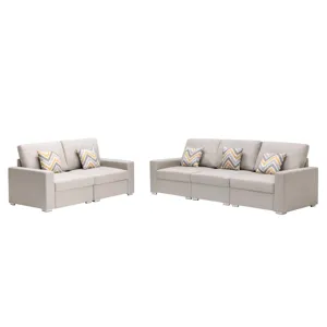 Nolan - Linen Fabric Sofa And Loveseat Living Room With Pillows And Interchangeable Legs (Set of 2) 