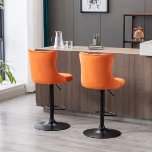 Swivel Velvet Barstools Adjusatble Seat Height, Modern Upholstered Bar Stools With Backs Comfortable