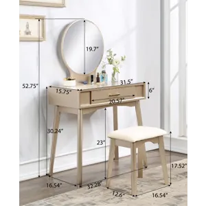 Maly - Contemporary Wood Vanity And Stool Set - Gold