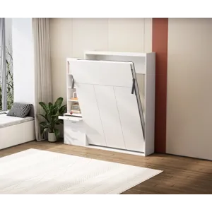 Morden Deisgn Full Size Vertical Murphy Bed With Shelf And Drawers For Bedroom Or Guestroom Wall Bed