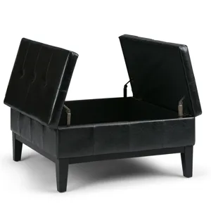 Dover - Square Coffee Table Storage Ottoman - Midnight Black