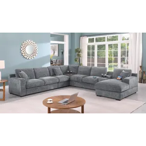 Celine - Chenille Fabric Corner Sectional Sofa With Right-Facing Chaise, Cupholders, And Charging Po