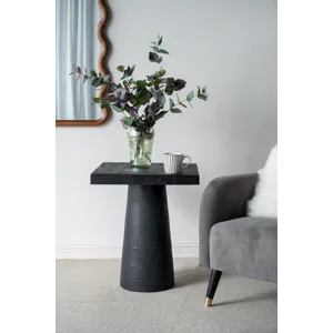 Square Side Table With Pedestal Base - Black
