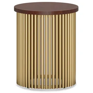 Demy - Metal and Wood Accent Table - Cognac / Gold