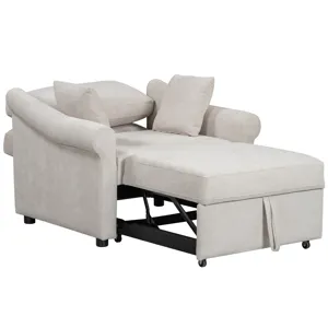 Chenille Convertible Sleeper Chair With Adjustable Backrest, 3 In 1 Lounger Chair Turns Into Bed, Si