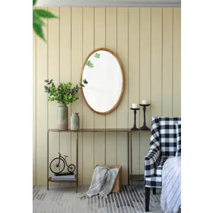 Oval Wall Mirror With Wood Frame, Farmhouse Wood Mirror For Bathroom Entryway Console Lean Against W