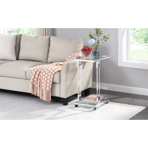 Glass Side Table, Acrylic End Table, Glass Top C Shape Square Table With Metal Base For Living Room,