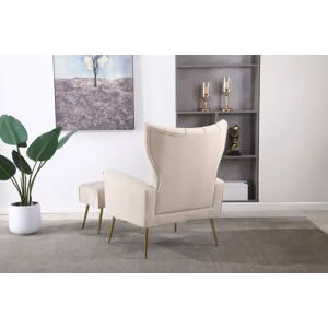 Modern Accent Chair With Ottoman, Comfy Armchair For Living Room, Bedroom, Apartment, Office - Beige