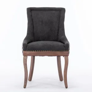 Ultra Side Dining Chair, Thickened Fabric Chairs With Neutrally Toned Solid Wood Legs, Bronze Nail H