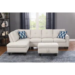 Alger - 98\" Wide Left Hand Facing Sofa & Chaise With Ottoman - Beige