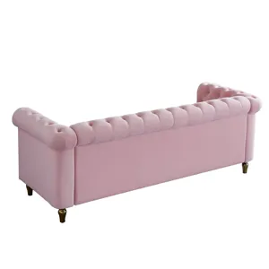 Chesterfield - Velvet Sofa 84.65\" For Living Room - Pink