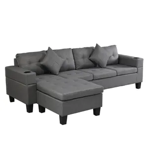 Sectional Sofa Set For Living Room With L Shape Chaise Lounge, Cup Holder And Left Or Right Hand Cha