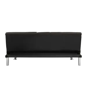 Sofa Bed With Armrest Two Holders Wood Frame, Stainless Leg, Futon - Brown