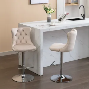 Swivel Velvet Barstools Adjusatble Seat Height From 25-33\", Modern Upholstered Chrome Base Bar Stoo