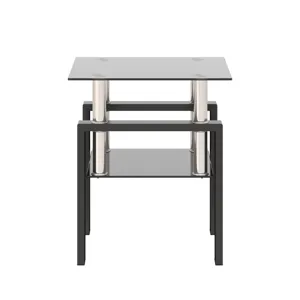 Modern Tempered Glass Tea Table, End Square Table For Living Room - Black