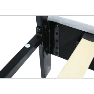 Queen Size Upholstered Platform Bed Frame With Pull Point Tufted Headboard, Strong Slat Support, Mat