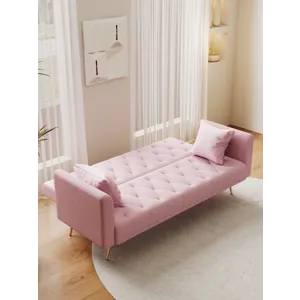 Convertible Double Folding Living Room Sofa Bed - Pink