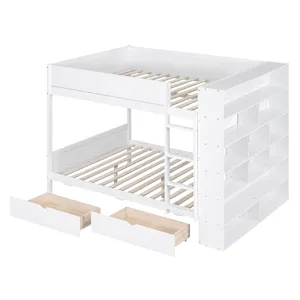 Full Over Full Bunk Bed With 2 Drawers And Multi - Layer Cabinet - White