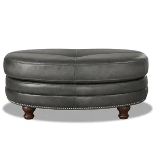 Belfast - Top Grain Leather Oval Ottoman - Gray