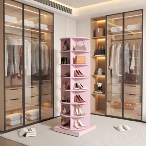 New 360 Rotating Shoe Cabinet With 7 Layers Can Accommodate Up To 28 Paris Shoes - Pink