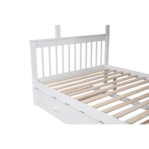 Twin Over Full Bunk Bed With Twin Size Trundle, Storage And Guard Rail For Bedroom, Dorm, For Adults