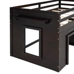 Twin Size Loft Bed With Cabinet And Shelf - Espresso