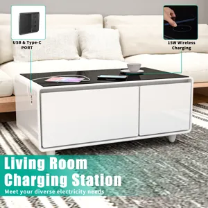 Modern Smart Coffee Table With Built-In Fridge, Bluetooth Speaker, Wireless Charging, Touch Control 