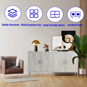 Modern Lacquered 4 Door Wooden Cabinet Sideboard Buffet Server Cabinet Storage Cabinet, For Living R