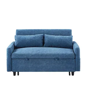 Pull Out Sleep Sofa Bed Loveseats Sofa Couch With Adjsutable Backrest, Storage Pockets, 2 Soft Pillo