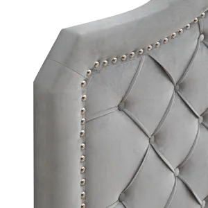 Queen Platform Upholstered Bed Button Tufted With Curve Design, Strong Wood Slat Support - Gray