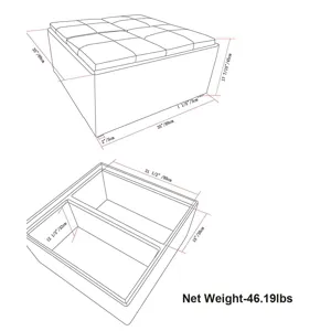 Avalon - Square Coffee Table Storage Ottoman - Slate Grey