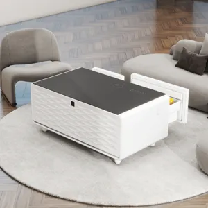 Modern Smart Coffee Table With Built-In Fridge, Bluetooth Speaker, Wireless Charging, Touch Control 