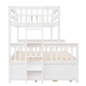 Twin Over Full Bunk Bed With Twin Size Trundle, Separable Bunk Bed With Drawers For Bedroom - White