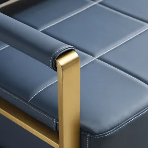 Modern Upholstery Accent Loveseat Sofa For Living Room 2 Seater With Golden Metal Arms - Blue