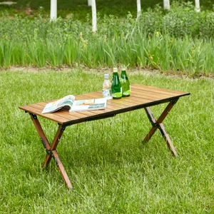 Folding Outdoor Table, Lightweight Aluminum Roll-Up Rectangular Table For Indoor, Outdoor Camping, P