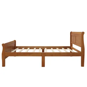 Twin Platform Bed Frame Mattress Foundation Sleigh Bed With Headboard / Footboard / Wood Slat Support - Oak