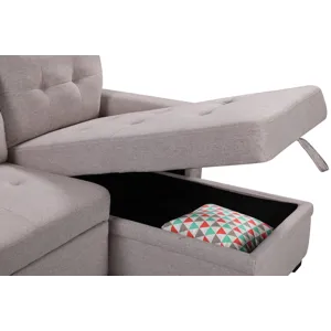 Nathan - Reversible Sleeper Sectional Sofa With Storage Chaise, USB Charging Ports And Pocket - Ligh