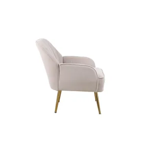 Modern Mid-Century Chair Velvet Sherpa Armchair For Living Room Bedroom Office - Beige