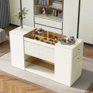 Modern Luxury Multi-Functional Island Vanity Dresser And Storage Cabinet With Glass Tabletop, Displa