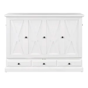 Full Solid Pine Murphy Bed Chest Cube Cabinet Bed With Charging Station And Large Storage Drawer For
