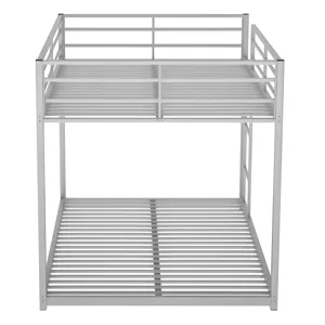 Full Over Full Metal Bunk Bed, Low Bunk Bed With Ladder - Silver