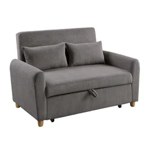 Justine - Corduroy Convertible Sleeper Loveseat - Brown