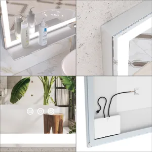 LED Bathroom Vanity Mirror Wall Mounted, Adjustable White / Warm / Natural Lights Anti-Fog Touch Swi