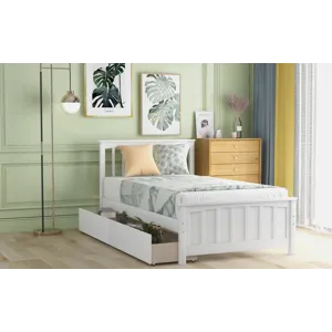 Twin Size Platform Bed With Two Drawers - White