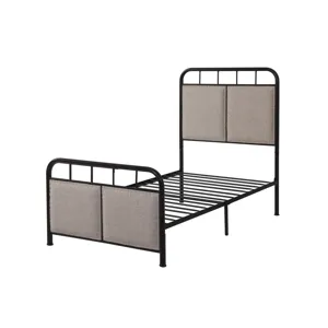 Twin Size Linen Upholstered Platform Metal Bed Frame With Fabric Headboard And Footboard - Brown