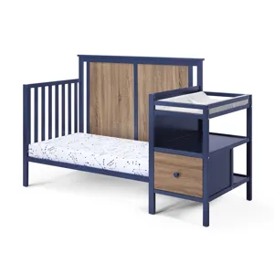 Connelly - 4-in-1 Crib and Changer Combo - Midnight Blue/Vintage Walnut